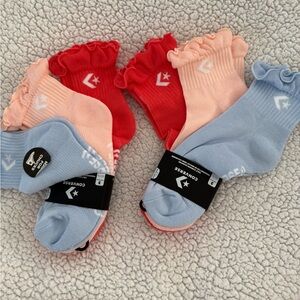 Womens Converse 6 Ruffle Ankle Socks in Light Blue, Peach bundle